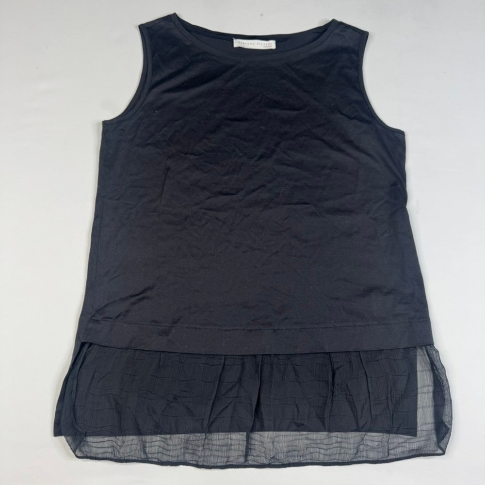 Fabiana Filippi Sleeveless Top Women Size Small Black Sheer Silk Trim Italy